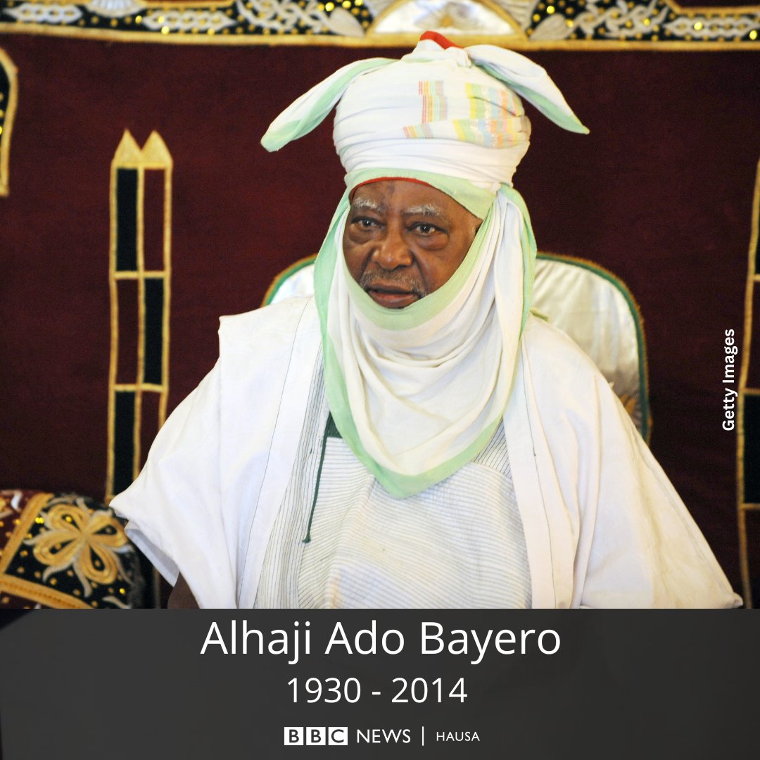 bbchausa's tweet image. Da me za ku fi tunawa da Sarkin Kano na 13, Alhaji Ado Bayero wanda a yau ya cika shekara tara da rasuwa?

Sarkin ya rasu ne a Kano, ranar 6 ga watan Yunin shekarar 2014, bayan ya yi fama da rashin lafiya.