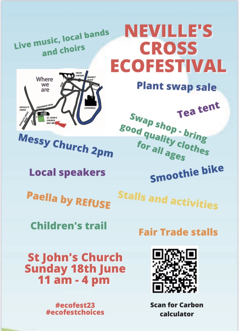 #Durham friends, save the day for #ecofest23 #ecofestchoices! 18th June. Come to enjoy this community event with live music, food by the brilliant @REfUSE_cic, swap shops, loads of local vendors, and to learn about making positive eco choices when the options are complex.