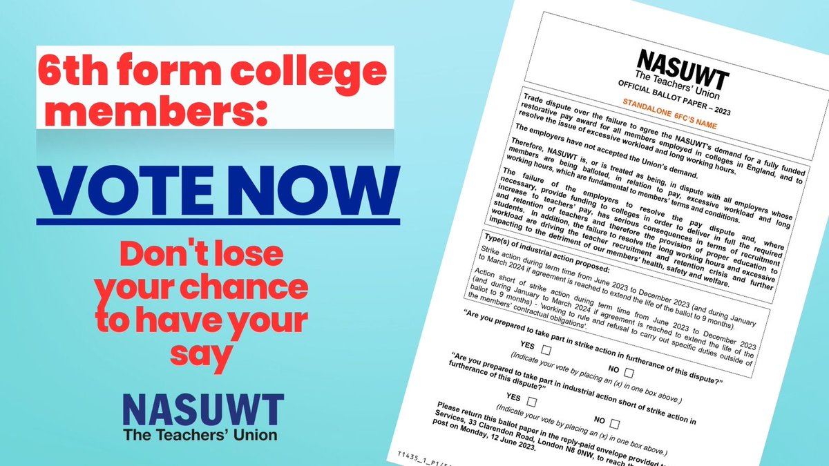 Sixth form college members-the time is now!

If you haven't yet voted you've only got a few more days so don't delay-get your ballot in the post. 

Ballot closes Monday.