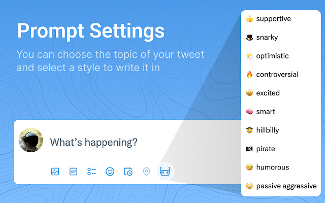 TweetGPT Chrome Extension

Choose your desired topic, language, and emotional tone, and let TweetGPT do the rest

Works in TweetDeck chrome.google.com/webstore/detai…