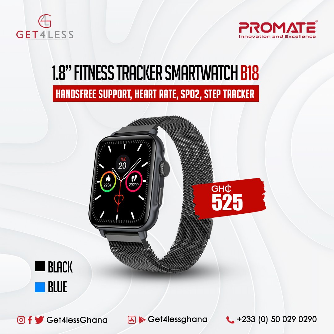 Get4lessGhana's tweet image. Discover the ultimate fitness companion, the
PROMATE 1.8" IP67 Fitness Tracker
Smartwatch, exclusively at G4L! 🌟💪Unleash your potential with its handsfree
support, heart rate monitoring, SPO2#get4lessghana #promate #smartwatch
#fitnesstracker #healthtech #te