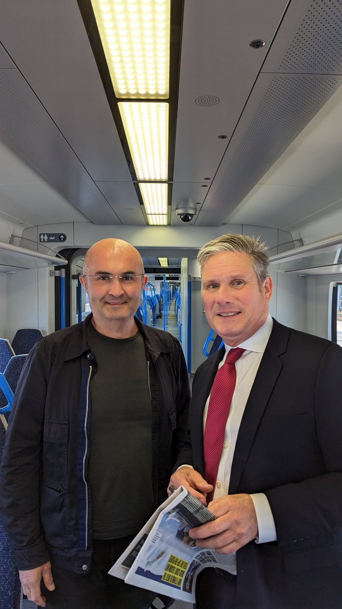 Omaid Hiwaizi (@omaidhiwaizi) on Twitter photo Just said hello to <a href="/Keir_Starmer/">Keir Starmer</a> on the train 🚂 to London (No helicopter in sight 🚁). Complemented him on the approach to renewable energy 🌞.
<a href="/UKLabour/">The Labour Party</a> <a href="/lloyd_rm/">Lloyd Russell-Moyle 🌹🏳️🌈</a> <a href="/mrjamesob/">James O'Brien</a> <a href="/DaleVince/">Dale Vince</a> Just said hello to <a href="/Keir_Starmer/">Keir Starmer</a> on the train 🚂 to London (No helicopter in sight 🚁). Complemented him on the approach to renewable energy 🌞.
<a href="/UKLabour/">The Labour Party</a> <a href="/lloyd_rm/">Lloyd Russell-Moyle 🌹🏳️🌈</a> <a href="/mrjamesob/">James O'Brien</a> <a href="/DaleVince/">Dale Vince</a>