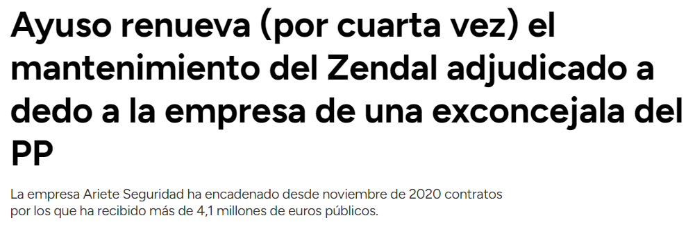 Dar anualmente 987.413,71 € a una amiga para que me vigile el Zendal vacío es lo que define mejor una gestión brillante.