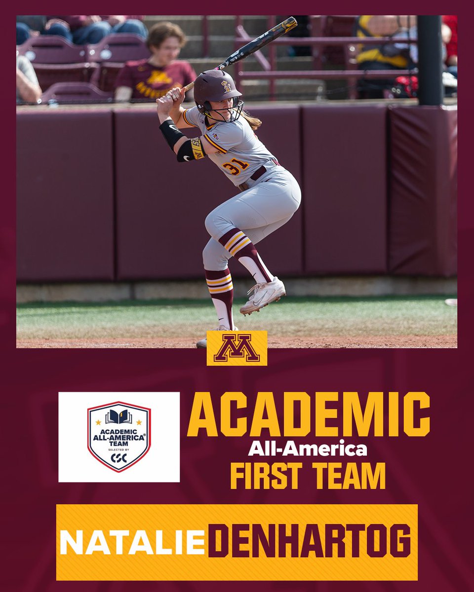 Minnesota Softball (@gophersoftball) on Twitter photo 𝐅𝐢𝐫𝐬𝐭 𝐓𝐞𝐚𝐦 𝐀𝐜𝐚𝐝𝐞𝐦𝐢𝐜 𝐀𝐥𝐥-𝐀𝐦𝐞𝐫𝐢𝐜𝐚𝐧📚
What a way to cap off her career as a Golden Gopher, congratulations <a href="/natdenh/">Natalie DenHartog</a>!👏
🗞️ z.umn.edu/8oxq
#SkiUMah | #Gophers〽️ 𝐅𝐢𝐫𝐬𝐭 𝐓𝐞𝐚𝐦 𝐀𝐜𝐚𝐝𝐞𝐦𝐢𝐜 𝐀𝐥𝐥-𝐀𝐦𝐞𝐫𝐢𝐜𝐚𝐧📚
What a way to cap off her career as a Golden Gopher, congratulations <a href="/natdenh/">Natalie DenHartog</a>!👏
🗞️ z.umn.edu/8oxq
#SkiUMah | #Gophers〽️