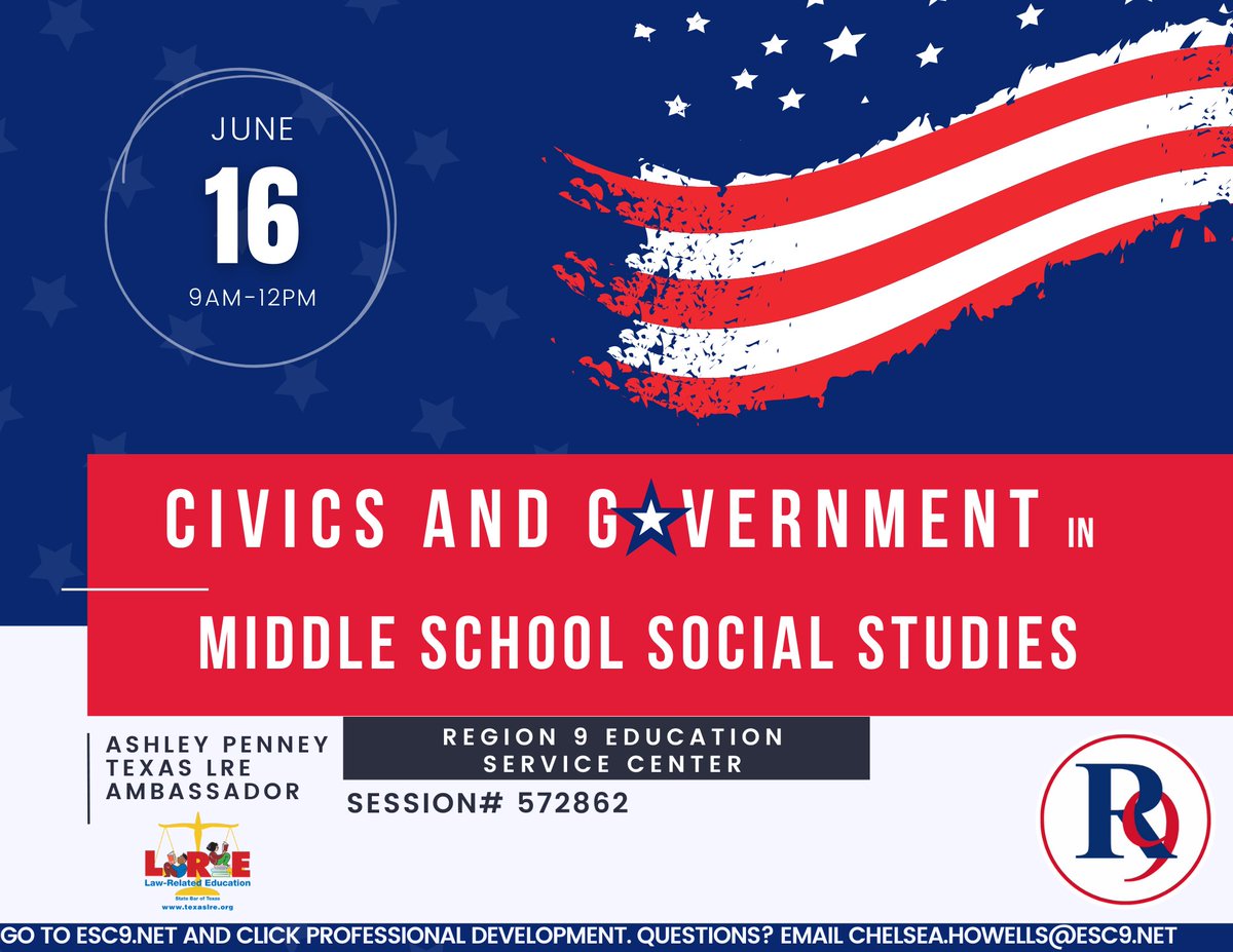 Attn Social Studies Ts! Looking to strengthen your govt &amp; civics lessons? Look no further!  Ts will work with the R9 <a href="/Texas_LRE/">Texas LRE</a> Ambassador to explore lessons and strategies that support Ss success &amp; enrich existing lessons.  June 16 from 9a-12p  Register: tinyurl.com/msgovt16