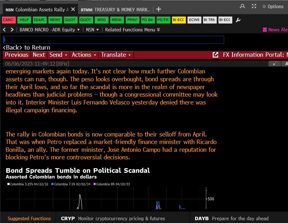 AlbertoBernalLe's tweet photo. Amigos petristas, acá les dejo la nota de Bloomberg donde se explica el por qué de la apreciación del peso colombiano en los últimos días. Si no logran entender lo que dice lo pueden traducir en Google #PetrOchomil #PetroEsHambre #LaPobrezaNoEsGratis https://t.co/DvGj44i5M0