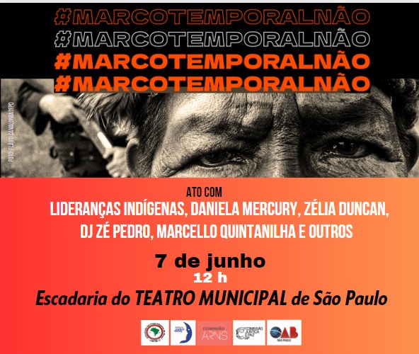 Amanhã venha se manifestar contra o Marco Temporal!
Quarta, 7 de junho, na escadaria do Teatro Municipal de São Paulo, 12h #anacarolina
#MarcoTemporalNÃO
#DemarcaçãoJá
#DemarcaçãoÉDemocracia
#Muitaterraprapoucofazendeiro
#IsoladosEmRisco
#NossoDireitoÉOriginário
#lutapelavida