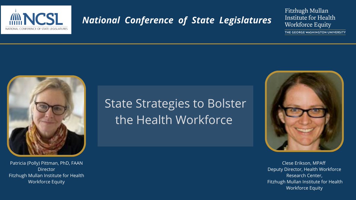 Exciting session today at the National Conference of State Legislatures! GWMI experts @polly_pittman &amp; <a href="/CleseErikson/">Clese Erikson</a> discuss State Strategies to Bolster the Health Workforce. <a href="/NCSLorg/">NCSL</a>  #NCSL #Healthcare
ncsl.org/events/details…