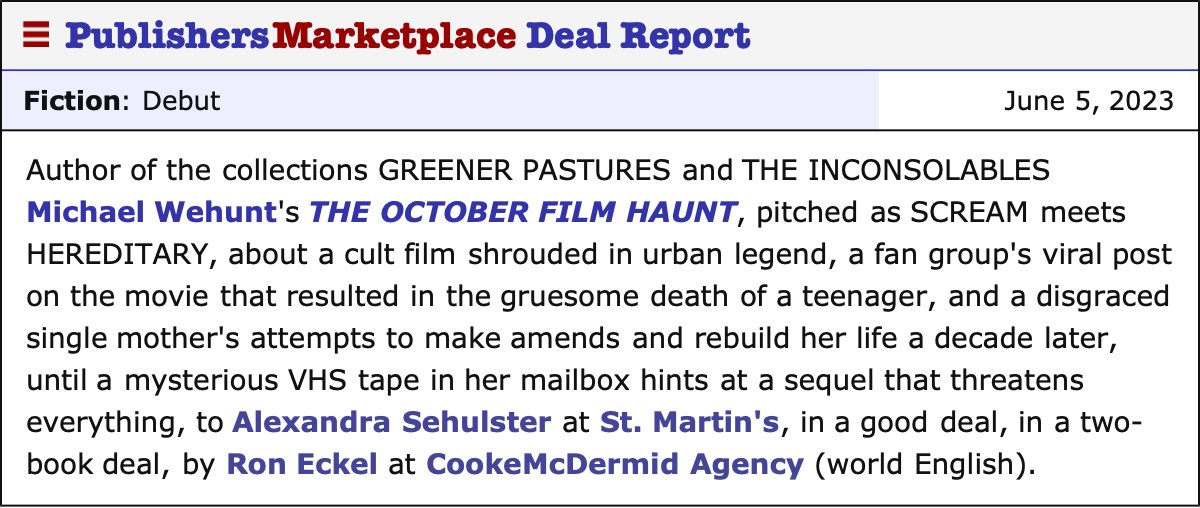*announcement shriek* My debut novel, THE OCTOBER FILM HAUNT, will be published by St. Martin’s Press! The ears of GREENER PASTURES readers prick up. Pine Arch creepiness from THE INCONSOLABLES, too. And <a href="/slimyswampghost/">Trevor Henderson🍉(not here anymore)</a>, but not how you’re thinking. I can't wait! *shrieks more*