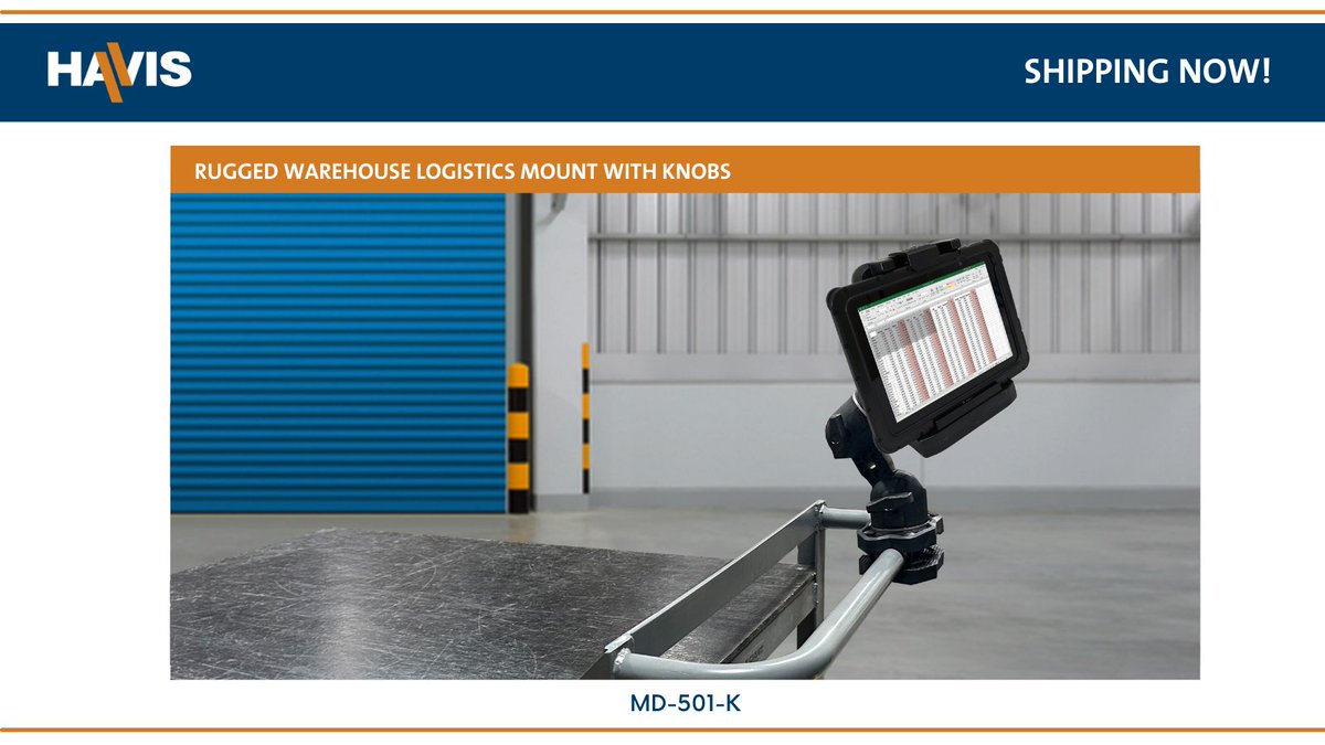 Streamline your warehouse operations with Havis's Rugged Warehouse Logistics Mount with Knobs (MD-501-K), which is currently shipping now! It's durable design and quick-adjust knobs provide secure mounting for your devices.  

#HavisEquipped #HavisRugged #WarehouseLogistics