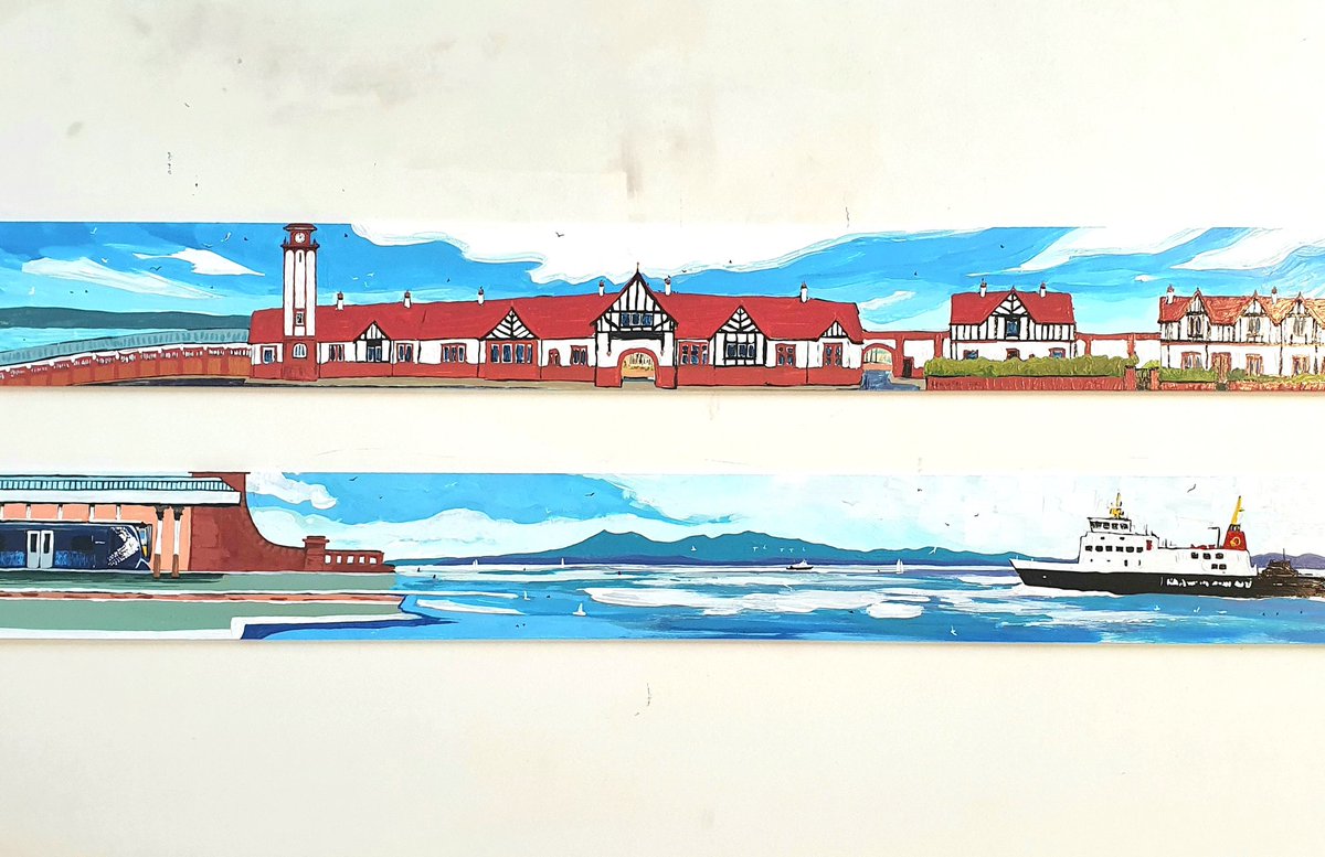 Showing part of the mini #panoramas at top & bottom of my #WemyssBayStation @OfWemyss #bookshop commission.
Each of these is 7.5cm high x 70cm.
🎨
@ScotRail @NetworkRailSCOT @CommunityRail @AlexHynes @VisitScotland @Modern_Railways @seatsixtyone @ScotsMagazine @RailwayMagazine