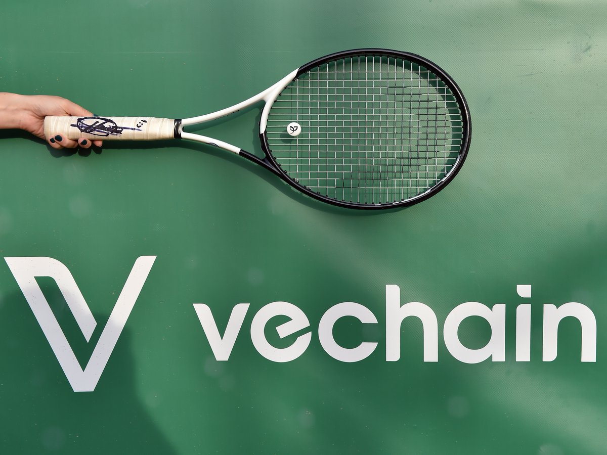 vechainofficial's tweet photo. The auction of Novak Djokovic’s 2023 Australian Open racket, phygitalized by #vechain, is live. A unique chance to win the racket of one of the world’s top tennis players and to support childhood education through the @novakfoundation: https://t.co/H02VIdmwYk https://t.co/YZDWOZEt3E