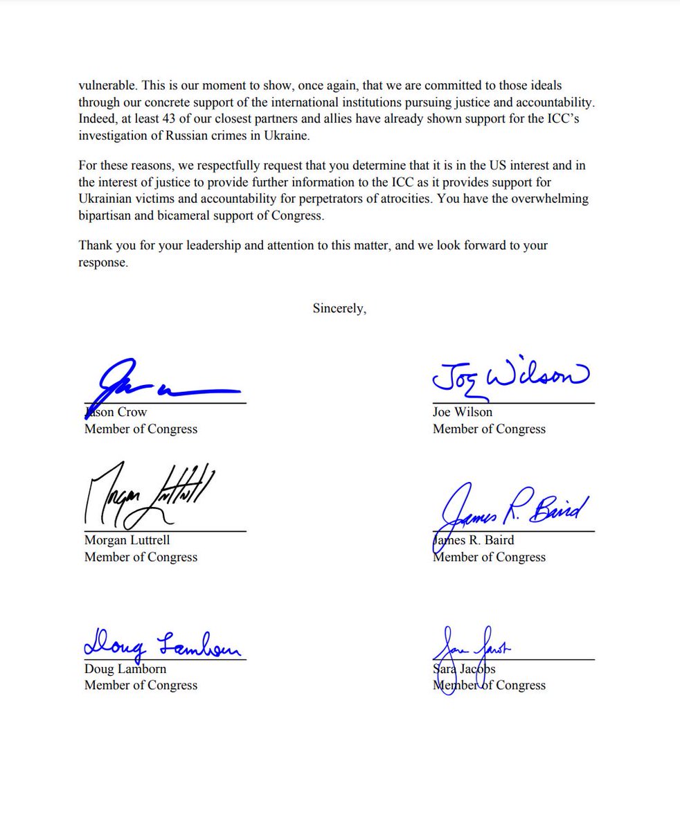 RepJasonCrow's tweet photo. Russian troops, at the direction of Putin, have systematically raped, tortured, executed, and kidnapped Ukrainians. Last Congress, my bill became law to make it easier for the US to share intel on Russian war crimes with the International Criminal Court.

We’re urging @POTUS to use those authorities & share this evidence so everyone responsible can be held accountable.