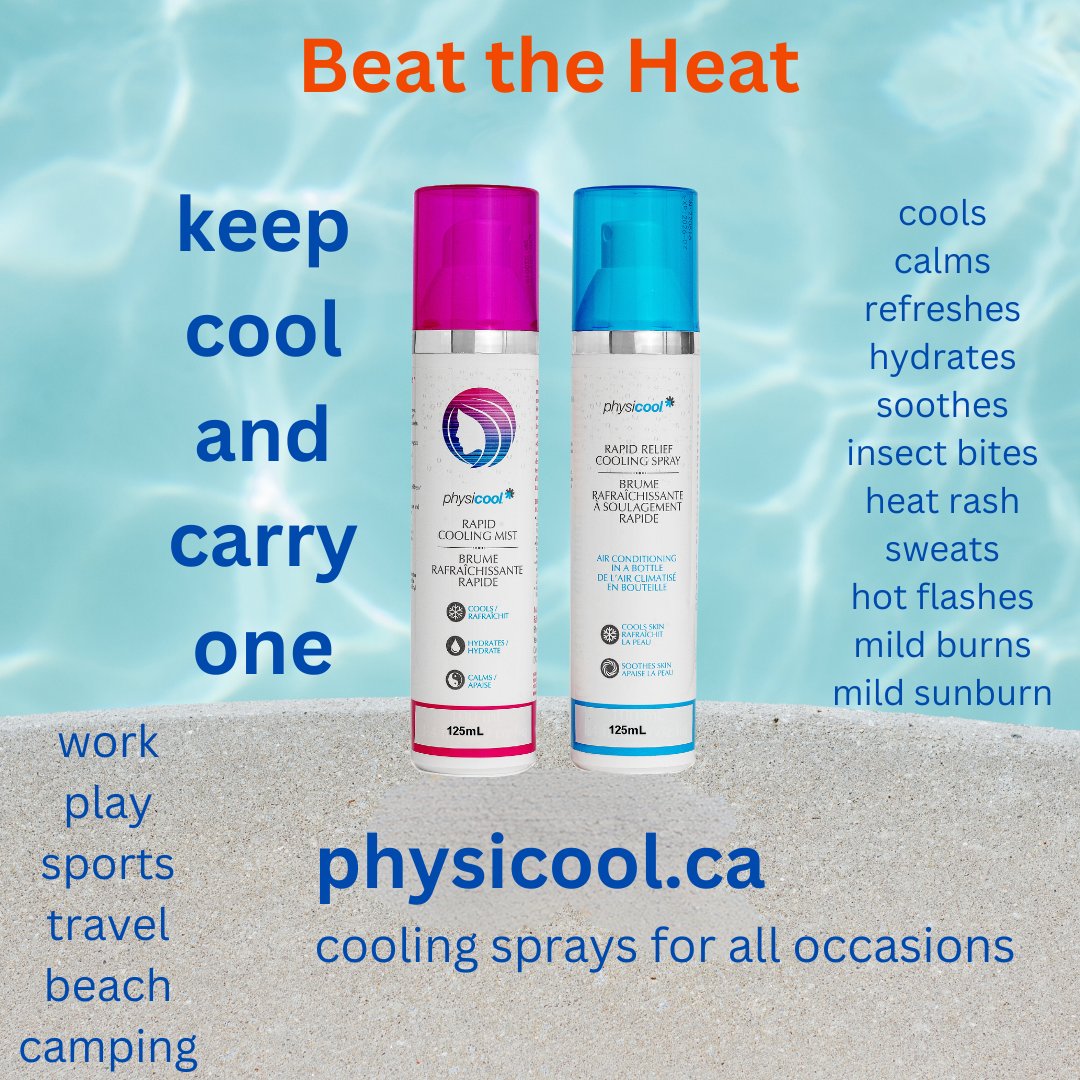 Feeling the heat?   Carry a bottle of Physicool Cooling Spray or Cooling Mist with you when you're out and about! Order some today - physicool.ca
#coolingspray #coolingmist #keepcool #hotflashes #heatrash #insectbites #sunburn #atthebeach #camping