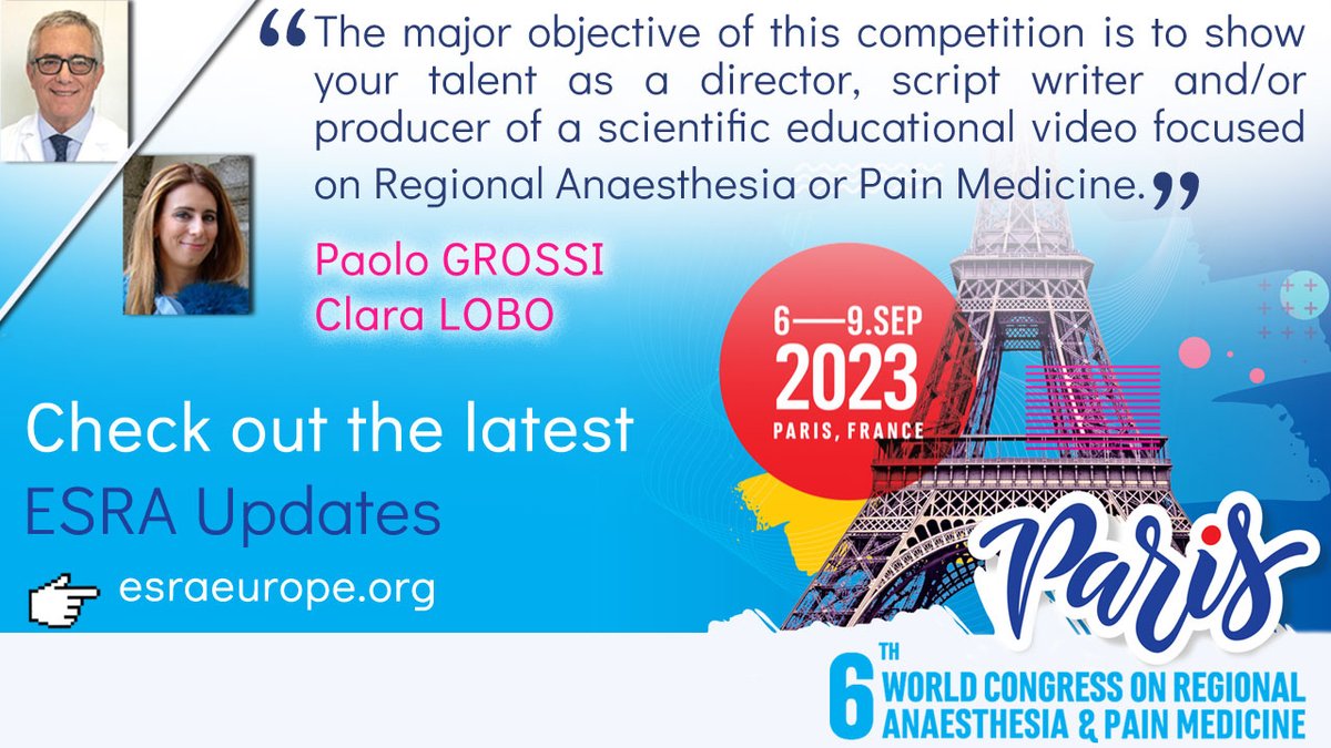 ESRA_Society's tweet photo. In the latest issue of #ESRAupdates, Paolo Grossi & @claralexlobo introduce the video competition at the #ESRAworld2023 ๐ซ๐ท
๐ฅ Submit your video until 23 June: https://t.co/91H2V2df3C
๐ฐ Read the article: https://t.co/wDMCkpoI4h
๐ฉโ๐ผ Give your work the visibility it deserves! https://t.co/B59IVKi3yk