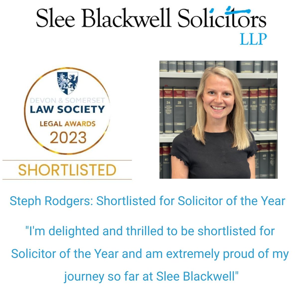 Steph Rodgers has been shortlisted for the Devon & Somerset Law Society Awards. Steph deals with estate administration, will drafting, powers of attorney, deputyship applications, deeds of variation & appointment & advising on tax & trusts law.
#awards
#shortlisted
#dasls