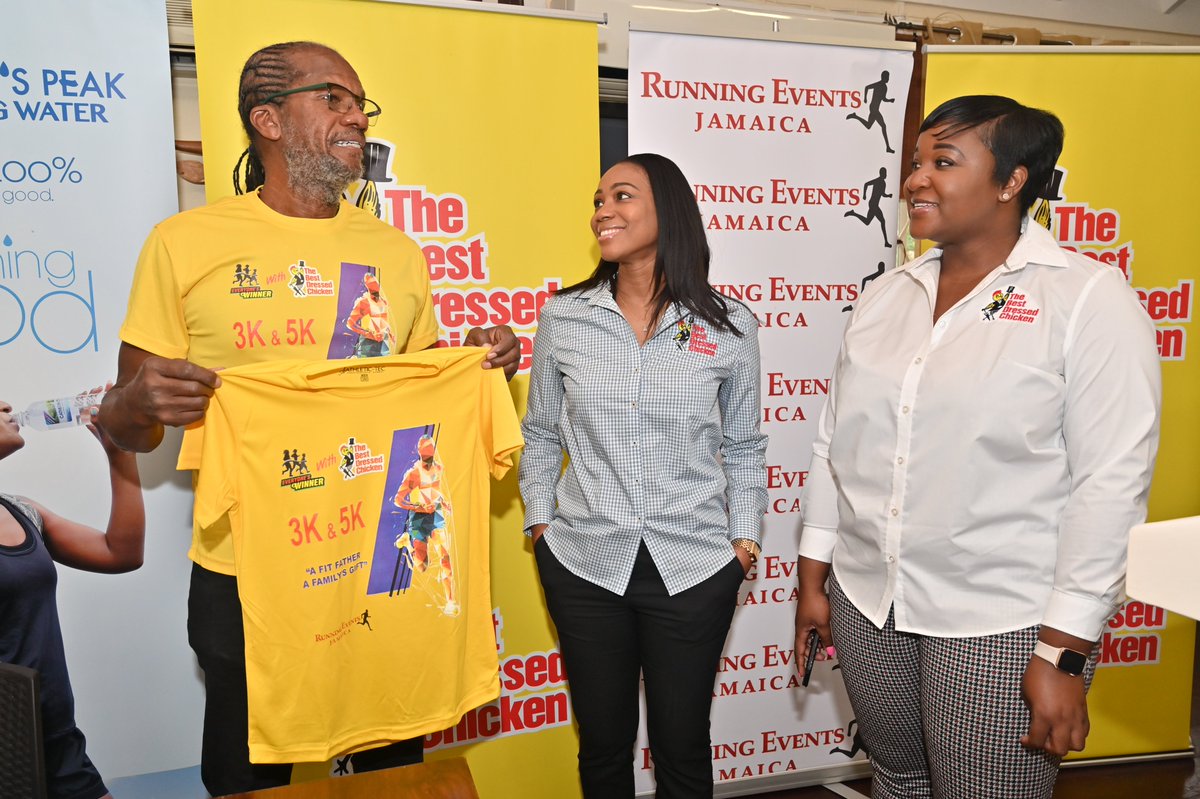Get Yours-Register Now!

At the recent EAW/BDC 3K&amp;5K media launch, Race Director Alfred 'Frano' Francis, Marketing Manager at BDC Avadaugn Sinclair and Brand Manager-Reggae Jammin &amp; Hamilton's Smokehouse Lackesha Pitter admired the EAW/BDC shirt given to first 2000 registrants.