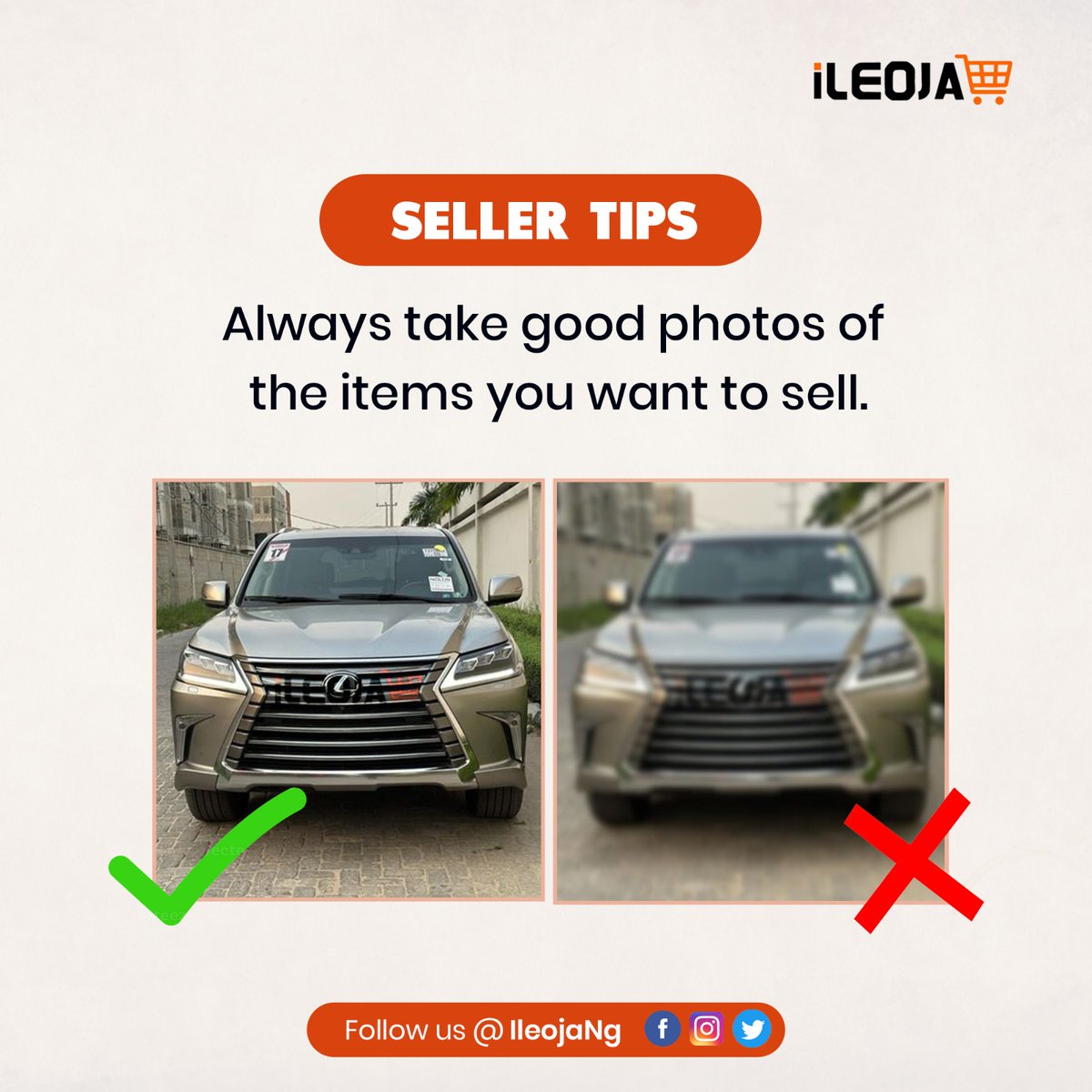 When taking photos of an item you want to sell on Ileoja, ensure to take good and quality photos before uploading. ✌️

Got any items for sale? 
Visit our website at ileoja.ng and sell faster than usual.

You can get started today! 

#businessowner
#sellyourproducts