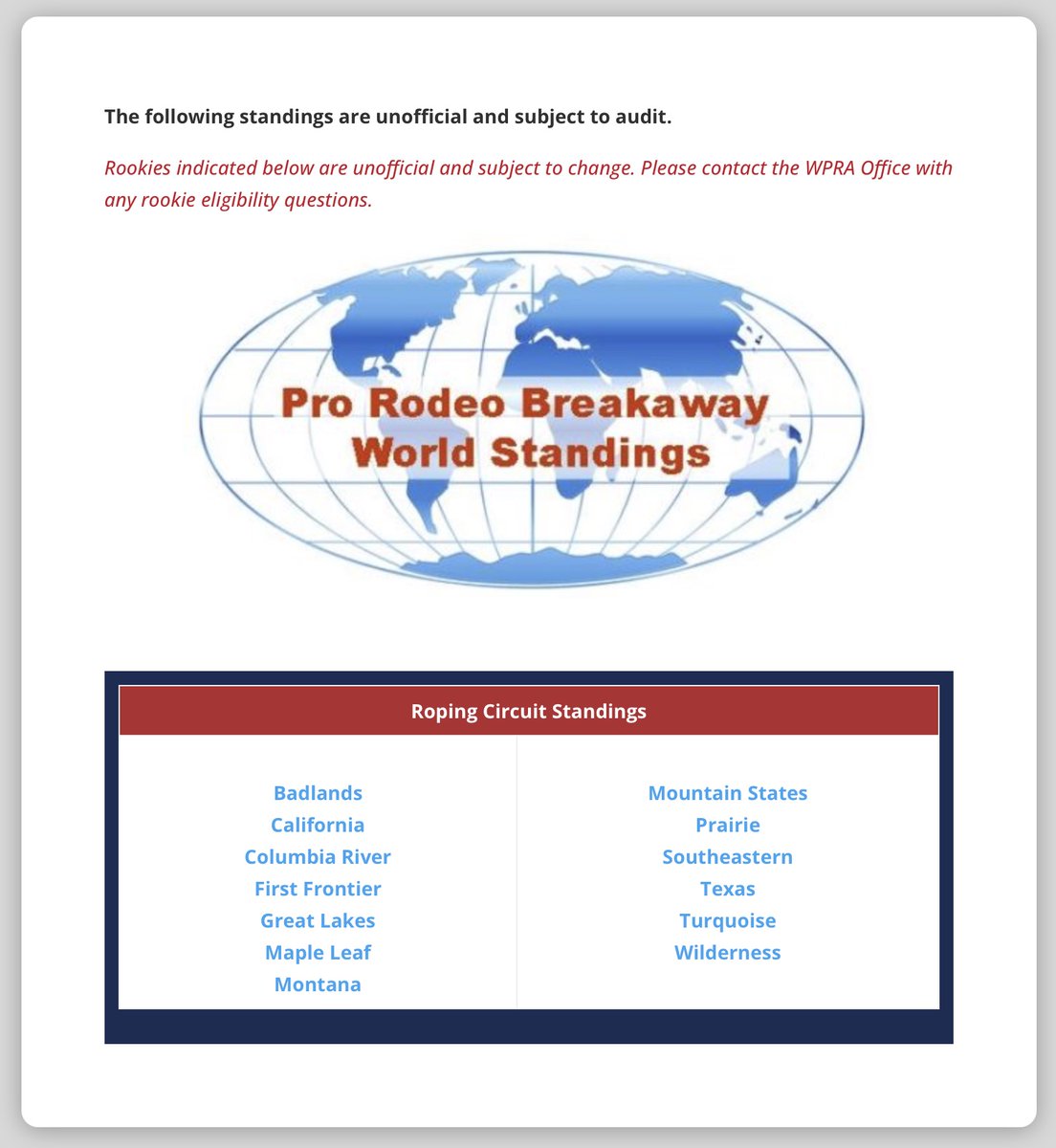 WPRA Breakaway Roping Standings wpra.com/standings-pro-… Learn more about Montana Pro Rodeo: montanaprorodeo.com #prorodeo #montana #PRCA #NFR #montanaprorodeo #barrelracing #breakawayroping