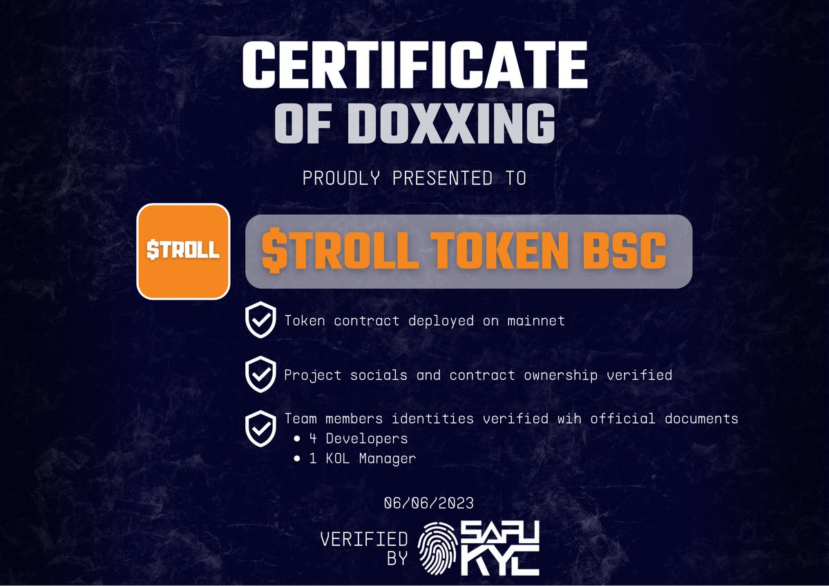KYC Completed for new client @trolltokenbsc 🤪

A super unserious🤪 meme coin, $TROLL plans to take on the binance ecosystem by storm🌩️ building a community of super unserious individuals who just want to have fun🥳 (also $TROLL-ing some crypto influencers while they're at it!)🥸