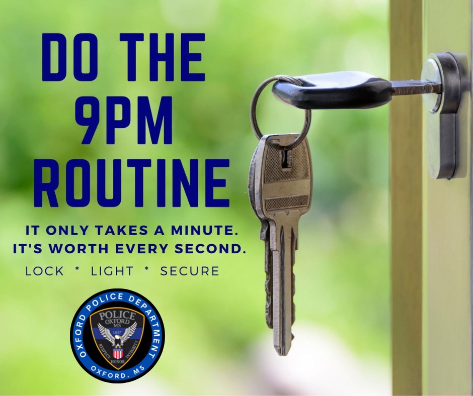 OxfordPolice's tweet image. Be sure to lock up! #9PMRoutine