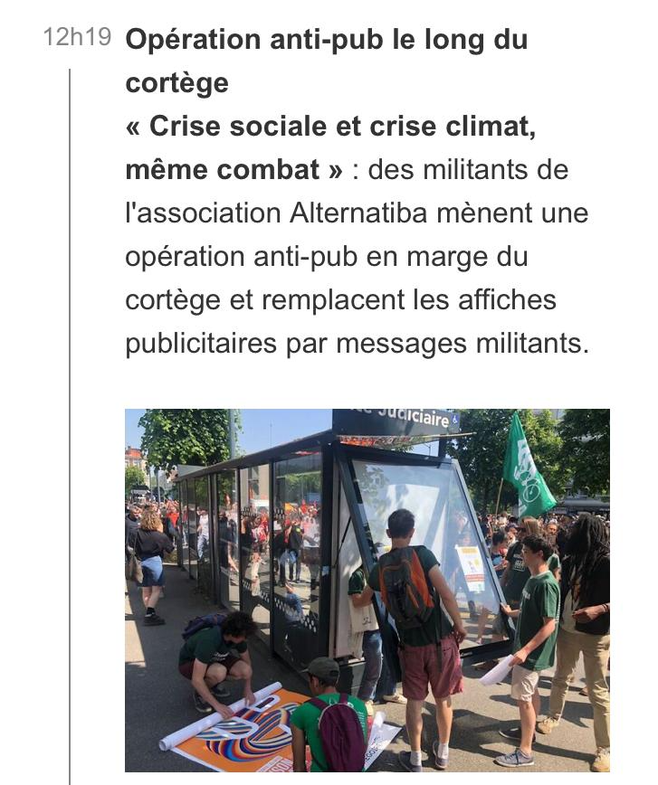 Comme toujours l'équipe d'Alternatiba Rennes était présente dans le cortège de la manifestation pour dénoncer cette réforme des retraites injuste et socialement et écologiquement dangereuse.

Nous resterons mobilisé.e.s #JusquAuRetrait.

#Manif6Juin #Rennes