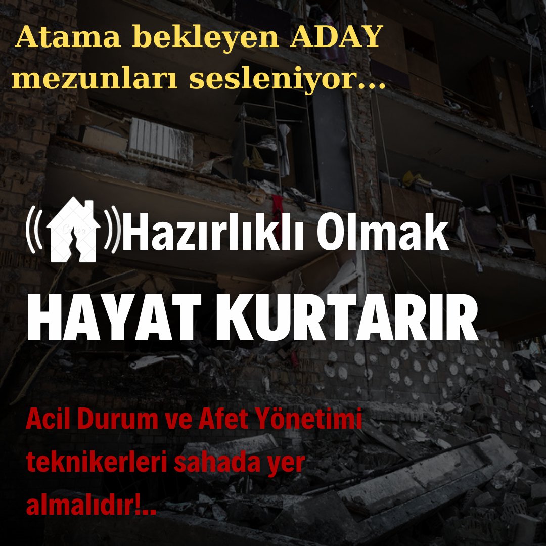 Sayın Bakanım <a href="/AliYerlikaya/">Ali Yerlikaya</a> görevinizde başarılar dileriz
Yaşadığımız afetlerdeki zorlu süreçte Acil Durum ve Afet Yönetimi teknikerlerinin ataması yapılmadı
Sizden gelecek olan müjde ile MERKEZÎ Atama ile adil bir alım talep ediyoruz
#AfetYönetimiTeknikeriUnutuldu
<a href="/TC_icisleri/">T.C. İçişleri Bakanlığı</a>