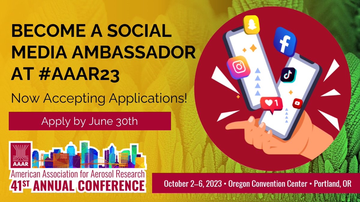 Are you passionate about Science Communication? Are you planning to attend AAAR's 41st Annual Conference in Portland, OR? Become an #AAAR Social Media Ambassador to promote the #AAAR2023 #AAAR23 conference! Applications are open now through June 30th: bit.ly/42tbAH8