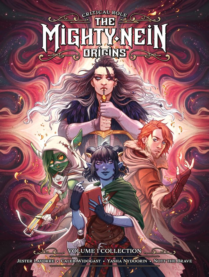 The Mighty Nein are always better together, and now their origin stories are being collected in our deluxe Library Edition format! Collects the first 4 graphic novels in 1. This edition also includes new cover art by <a href="/RFrauhn/">• Robynn Frauhn • 🌙</a> and more: bit.ly/3ZZ5o9I

With <a href="/CriticalRole/">Critical Role</a>.