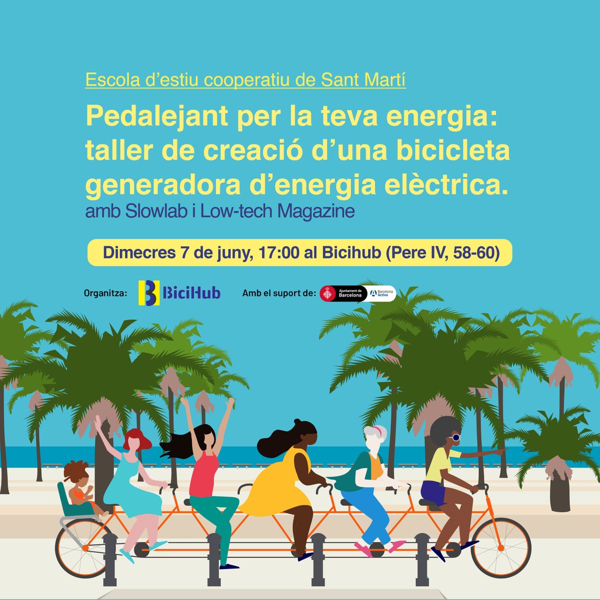HubBici's tweet photo. Parlem d'energia, ús de recursos i autoproducció? Ho fem demà en aquest taller on també crearem una bici generadora d'energia elèctrica! Activitat a càrrec de #slowlab i @lowtechmagazine
💡https://t.co/QLaA5zg2v6
#estiucoopsm #ess https://t.co/EYTun7Qwes