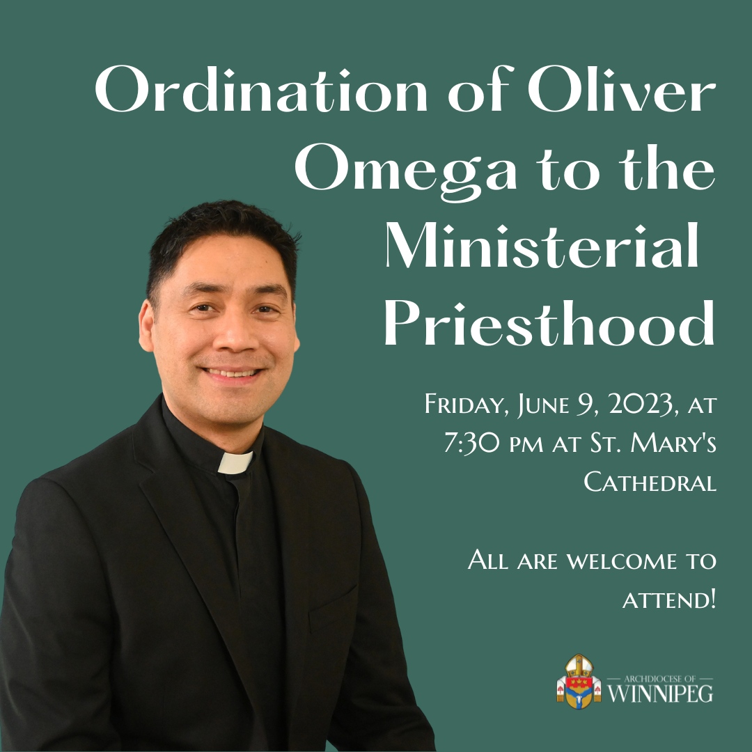 Are you joining us for this special moment?⁠
⁠
On June 9th, celebrate the #Ordination of Oliver Omega to the Ministerial Priesthood. Be part of this meaningful moment! ⁠
⁠
The ordination will begin at 7:30 pm at St. Mary's Cathedral.