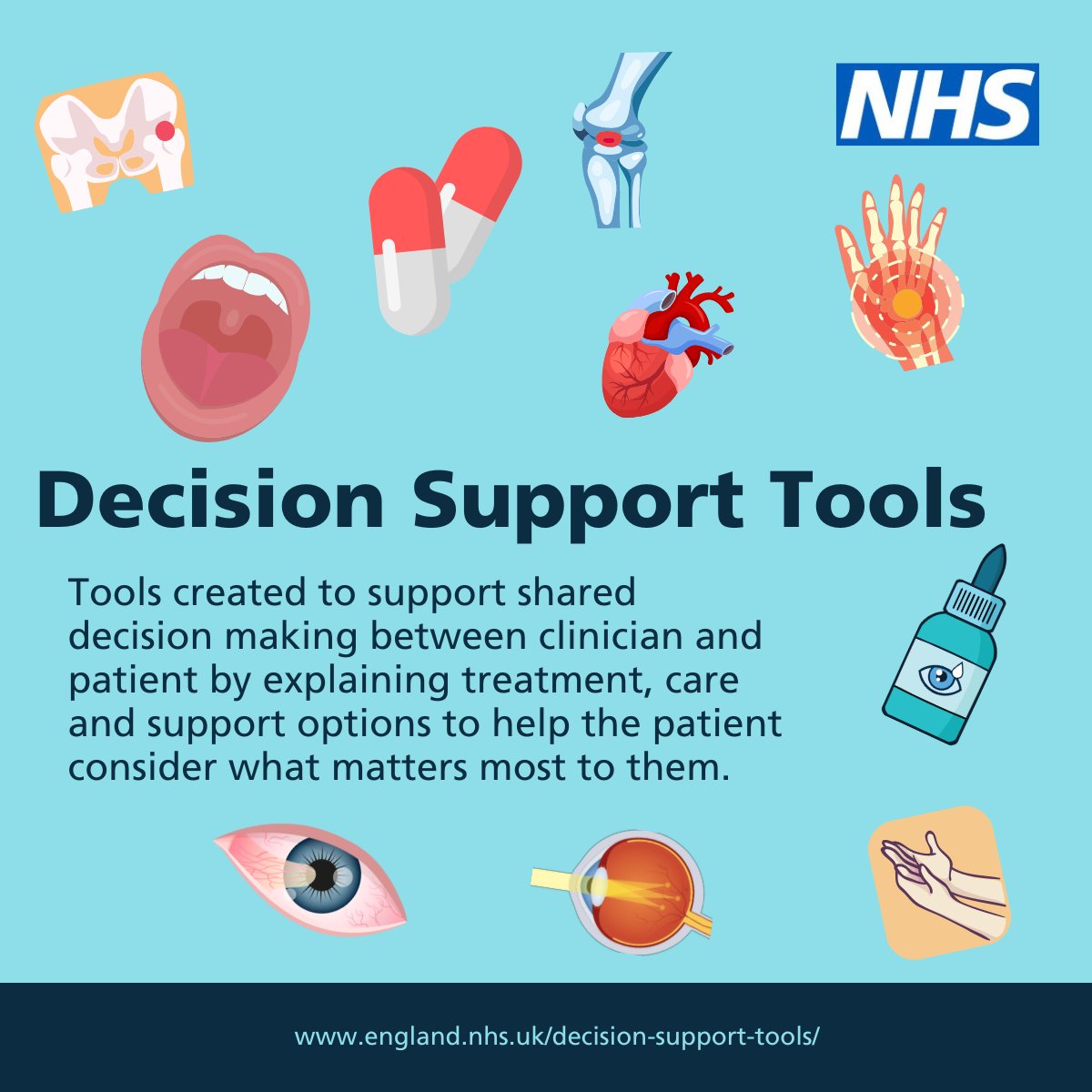 Pers_Care's tweet photo. .@NHSEngland's decision support tools assist with #SharedDecisionMaking conversation between clinician and patient by explaining treatment, care and support options to help the person consider what matters most to them.

https://t.co/DY5PxPCLA0

#PersonalisedCare #WMTY23 https://t.co/LowcdRacvr