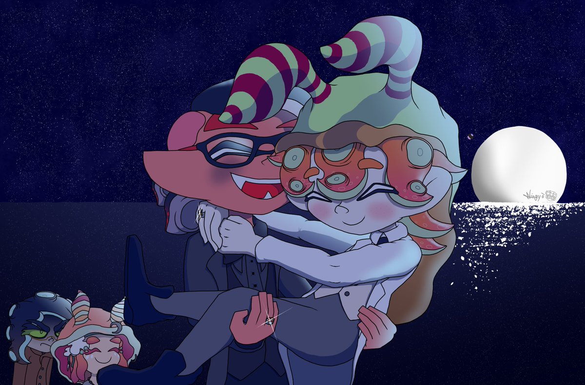 Splat_Ningyo's tweet image. Just married !
My participation to the Maxxflow wedding collab !
This was also a good opportunity to practice nighttime lighting
Seaflow and Nautilidae belong to @DJSeaflowYT
Maxx belongs to @El_pinche_Nafah 
Flow belongs to Nintendo
#Maxxflow #Splatoonart #Splatoon3 #PrideMonth