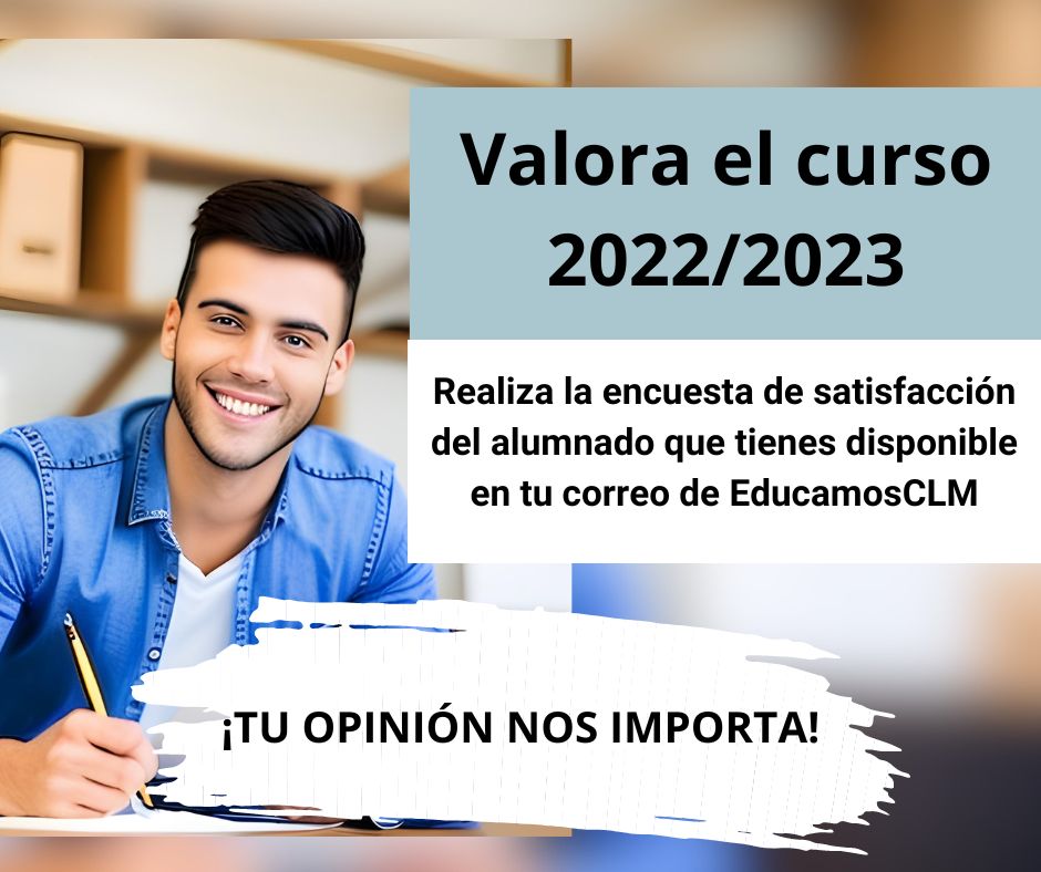 CIFPVirgen's tweet photo. Desde hoy puedes valorar mediante la encuesta de satisfacción, que tienes en tu correo de EducamosCLM, el funcionamiento del curso 2022-2023 en el #cifpvirgendegracia #formaciónprofesional #puertollano https://t.co/AtBktwatQt