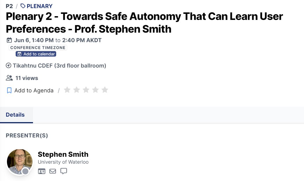 Welcome to Day 3 of IEEE IV 2023! Be sure to catch the finals of the F1Tenth and Automotive Game Day Challenges, the Banquet Dinner, as well as our second plenary talk by Steven Smith entitled "Towards Safe Autonomy That Can Learn User Preferences" @ 1:40 pm!

<a href="/itssieee/">IEEE Intelligent Transportation Systems Society</a>