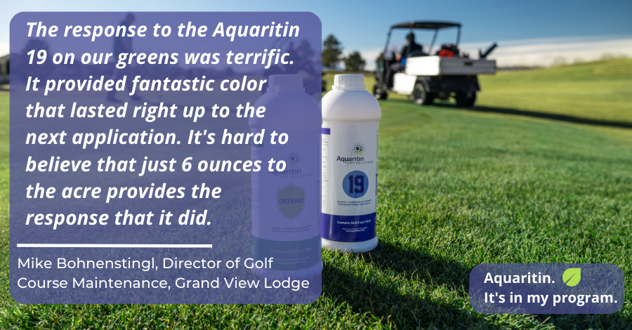 Continuing to receive resounding success stories from our ongoing Aquaritin 19 trials.
If you haven't given it a shot, sign up below for 2 FREE bottles. Get ahead of summer heat and drought stress with regular applications.
aquaritinturf.com/19-trial/