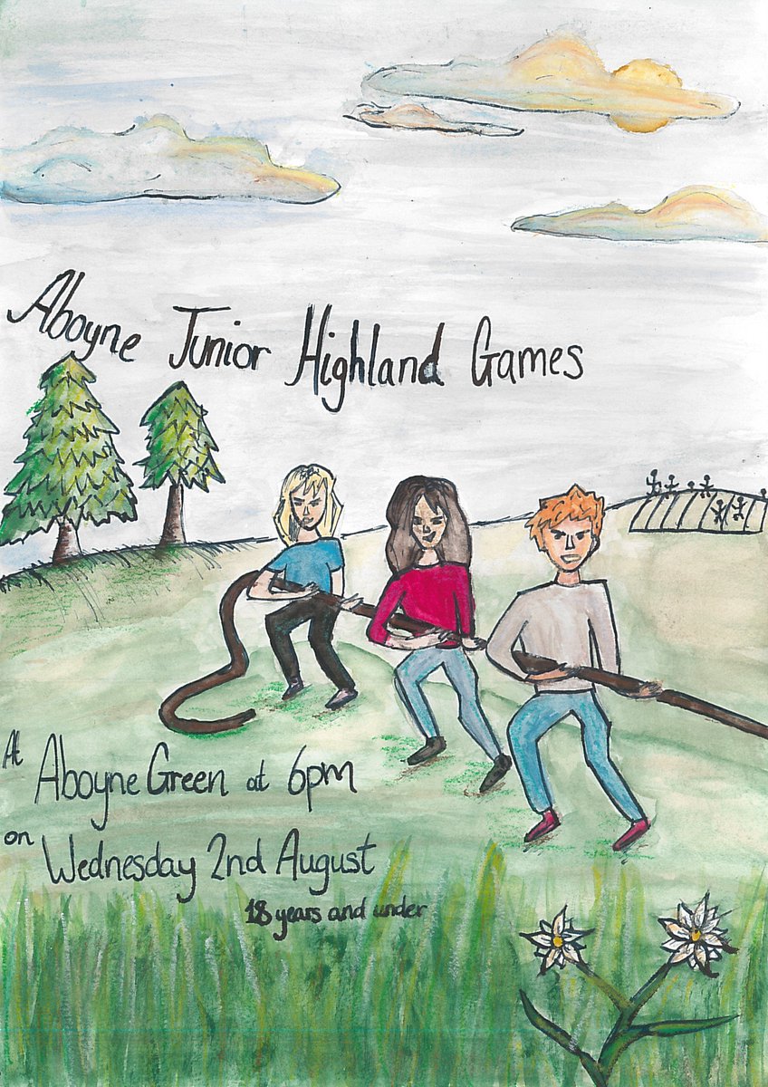 AboyneAcadArt's tweet photo. Congratulations to our three brilliant S3 Aboyne Youth Highland Games poster competition winners. These images will be used to publicise the games locally and online. Thank you again to @AboyneGames for the opportunity for the art department to take part.
#HighlandGames #proud https://t.co/6dPpOi5UOF
