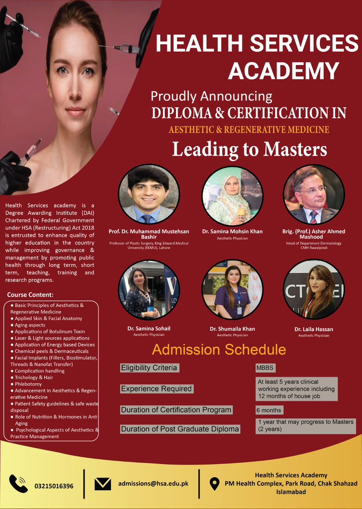 Aesthetics Course at Health Services Academy Islamabad hsa.edu.pk/short/course/f…