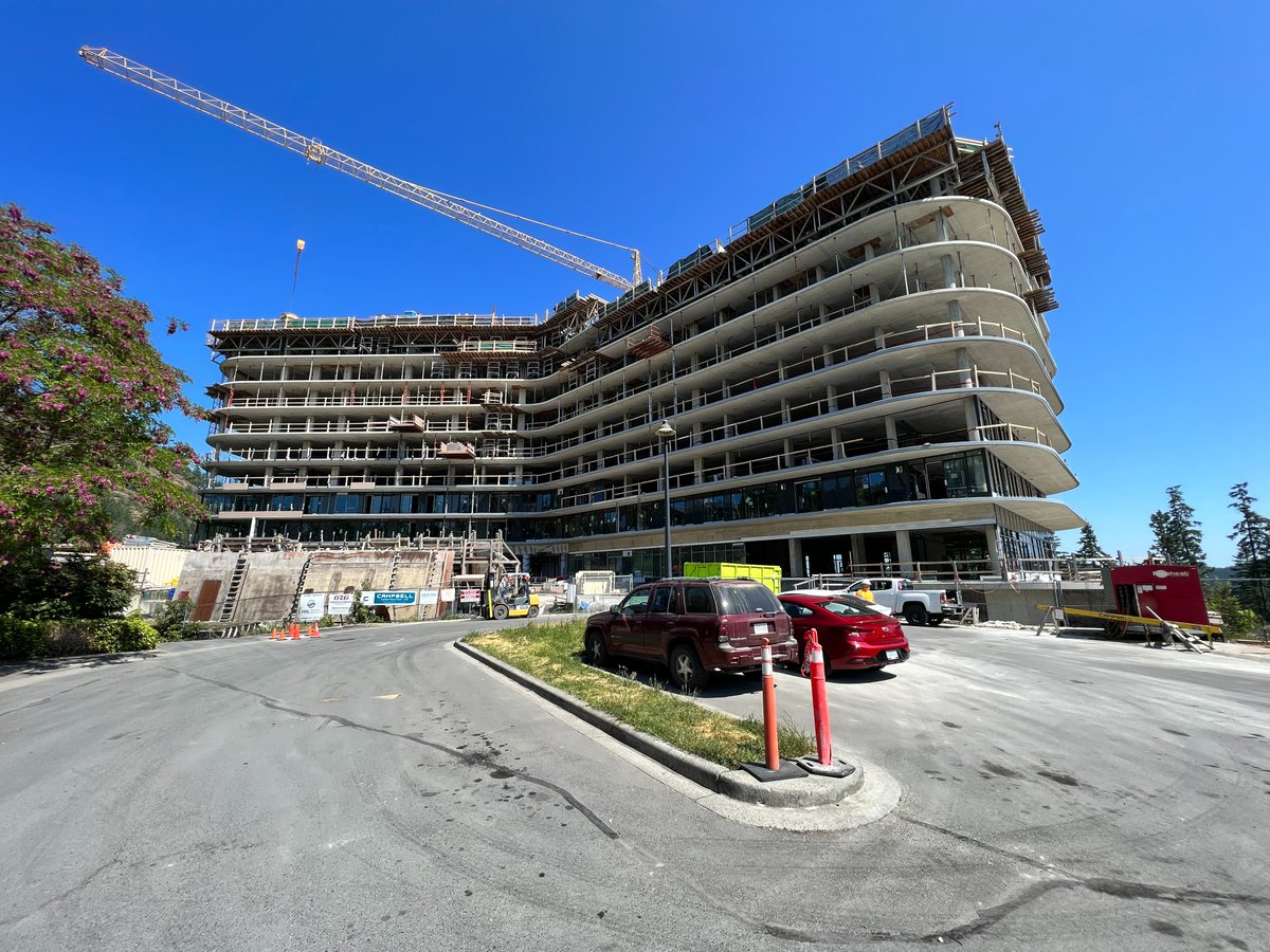 The exceptional One Bear Mountain by 360 Pacifica is taking shape in Langford! The residential development will bring 209 modern homes to the area, along with many amenities, including a rooftop panorama pool. 🌊 RJC is providing #structuralengineering. onebearmountain.com