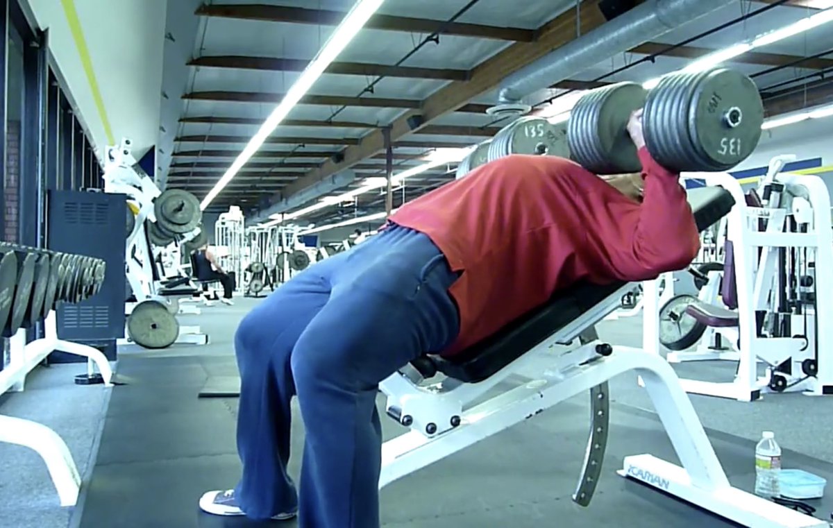 Nunez3DMJ's tweet photo. Bodybuilders will pester powerlifters about their arch on a bench press but proceed to incline press with an arch.

It doesn’t take much arch to nullify the incline at which the bench is set.

Trust me; I’ve been terrible about this in the past. https://t.co/QQTlwLWFuW
