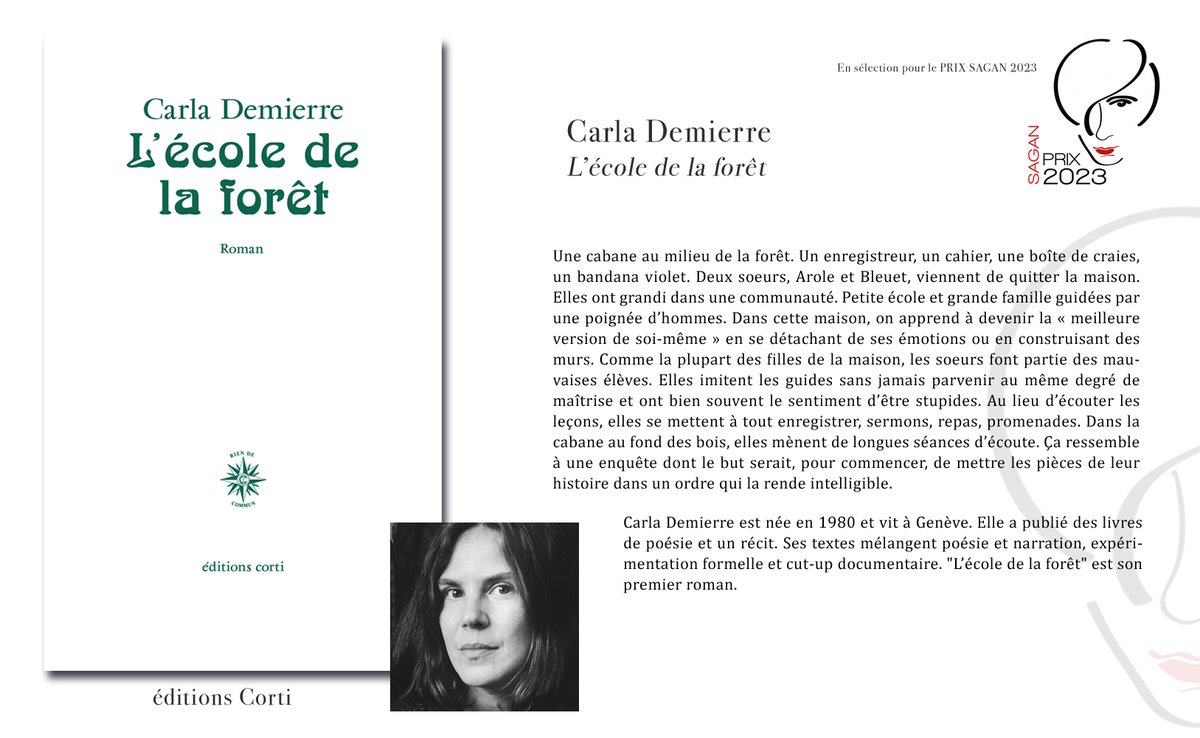 Sélection du prix Françoise Sagan 2023 Carla Demierre  -  L’école de la forêt
aux éditions Corti
#PrixFrancoiseSagan #françoisesagan #roman #prixlitteraire #prixsagan #selection #litterature #editionscorti #carlademierre #lecoledelaforet  #PrixFrancoiseSagan2023