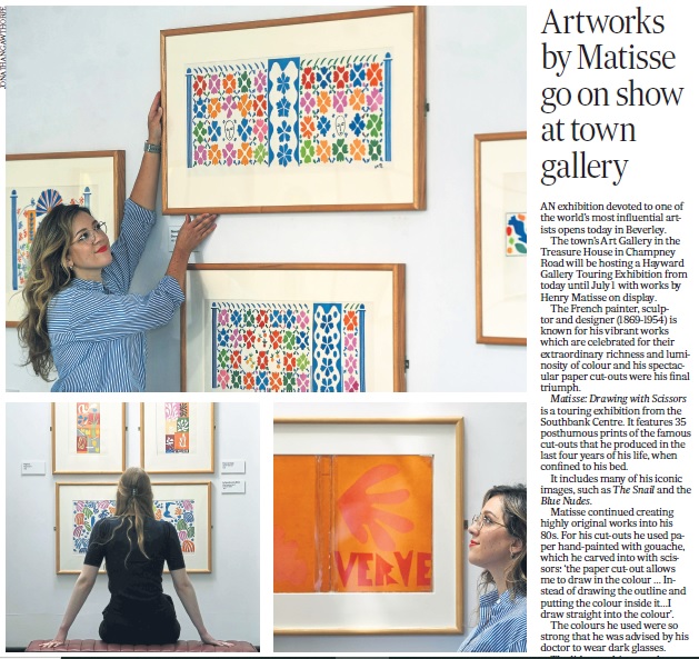 BevArtGallery's tweet photo. Did you see our feature in the @yorkshirepost ?
Better yet, come and see the real thing!

'Matisse: Drawing with Scissors' 
27 May – 1 July 2023
Free

#matisse #drawingwithscissors #beverleyartgallery #beverleyeastyorkshire #matisseinbeverley #lovewhereyoulive #yorkshirepost https://t.co/YhYcGB0WQo