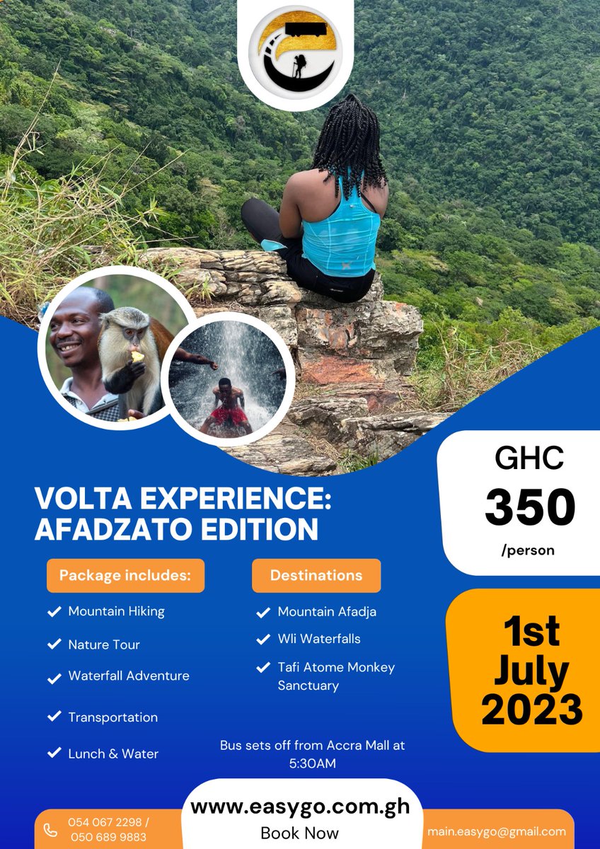 easyGo_gh's tweet photo. We are taking you to the highest places this time. Join the fun and let's hike you up to the tallest mountain in Ghana 😁😁. From the top, we  dive into the highest waterfall in West Africa. Other activities are included in this package. https://t.co/0kh9pL2ar1