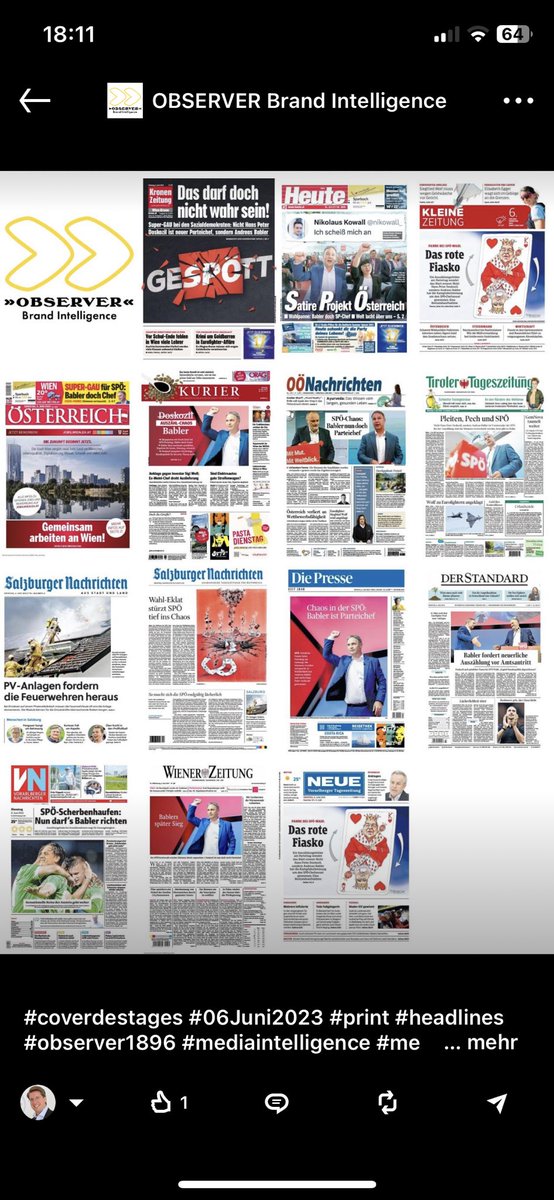 Bei <a href="/OBSERVER1896/">»OBSERVER«</a> auf LinkedIn gibt es den #covergrid mit den Titelseiten des Tages jeden Morgen frisch <a href="/Markuskies/">Markus Kiesenhofer</a>