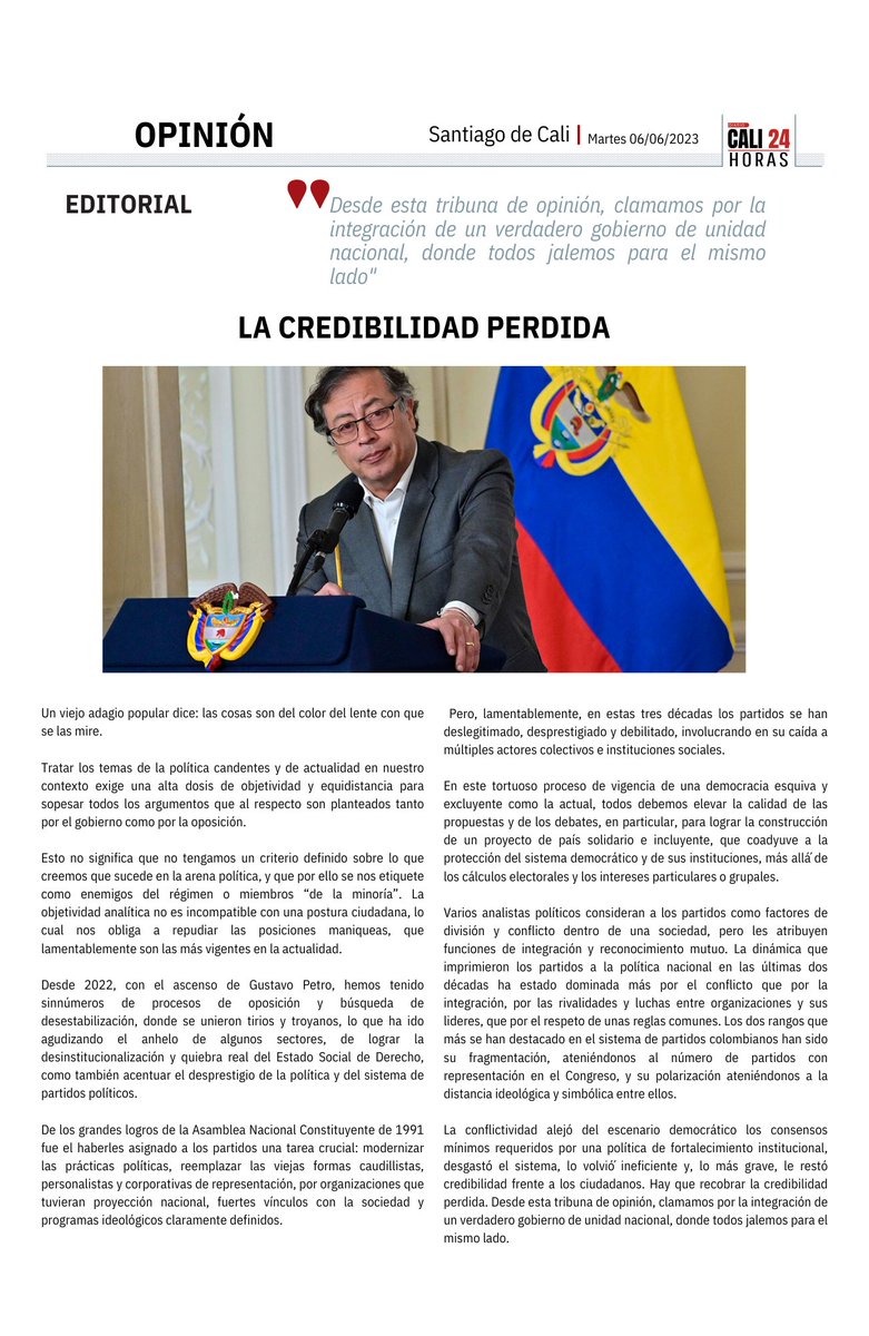 Los invitamos a leer para hoy el editorial de Cali 24 Horas. #PresidenciaDeLaRepublica #partidospoliticos