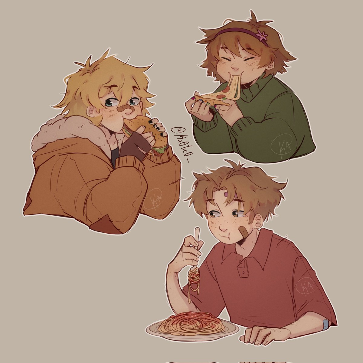 Favorite meals¡! <33 
They ate those like,, twice in their lives but shh, they deserve to be happy 

#SouthPark #KennyMcCormick #KarenMcCormick #KevinMcCormick