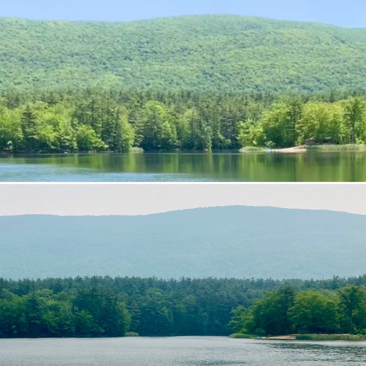 Lake view on a normal day
VS
Lake view smoked out
#WesternMass #Massachusetts #CanadaFires #RainForCanada 🙏