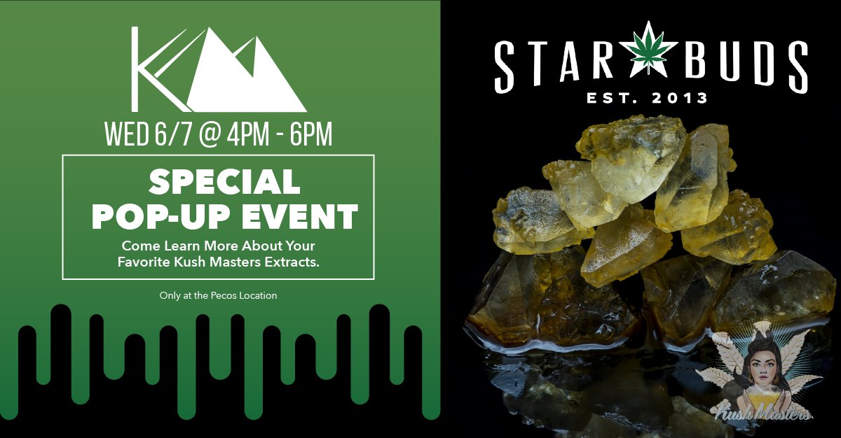 kush_masters's tweet photo. β¨Pop-Upβ¨ Don't miss #kushmasters at @StarbudsCo TODAY (6/7) from 4 PM - 6 PM. Only at the Pecos, CO location.
π₯ #cannabisindustry #CannabisCommunity #420friendly #420Life https://t.co/s4rGFdrJwZ