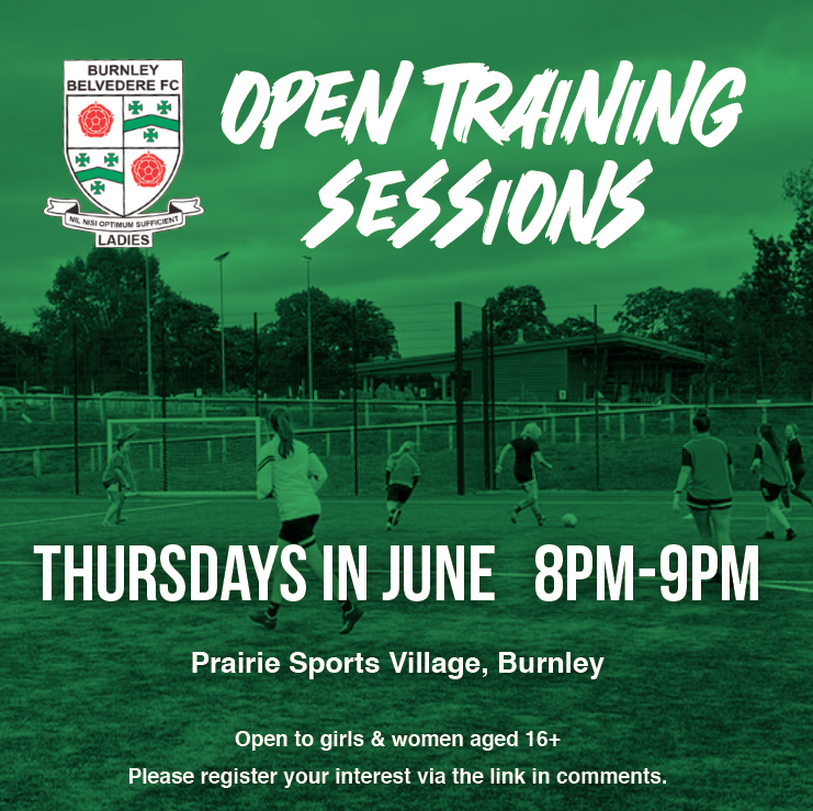 BelvoLadiesFC's tweet photo. OPEN TRAINING SESSIONS
Our open training sessions continue every Thursday throughout June at 8pm-9pm at the Prairie Sports Village (Bottom 3G Pitch)
We welcome all girls and ladies aged 16+ so get yourself registered and come along! https://t.co/7ZWGFktbUe https://t.co/RQfIPQWaq6