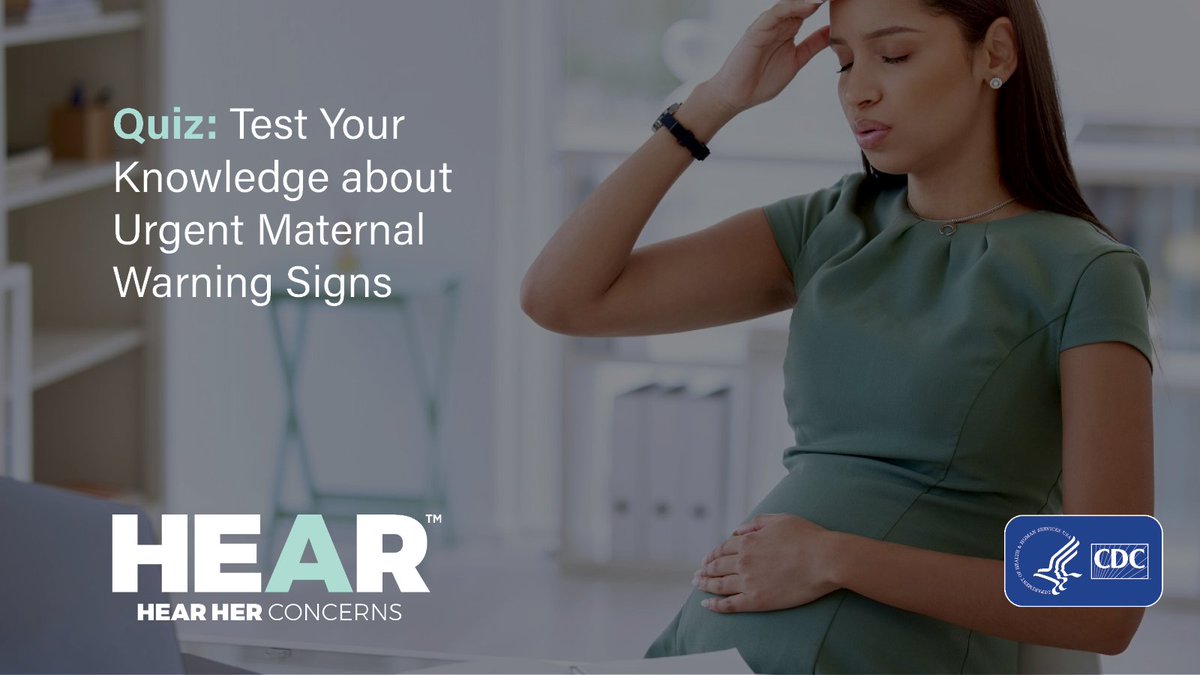 CDC_DRH's tweet photo. Did you know pregnancy-related complications can occur after pregnancy too? Test your knowledge about urgent maternal warning signs that can indicate serious complications today! 

https://t.co/qdpvpAYKzF #HearHer https://t.co/i51Iv3Qvvv